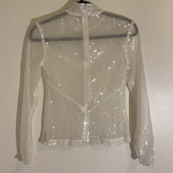 STAUD Chaka Sequined Long Sleeve White Blouse Sz XS - Picture 8 of 9